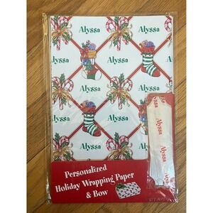 Vintage 2002 "Alyssa" Stravina Personalized Christmas Wrapping Paper and Bow Set